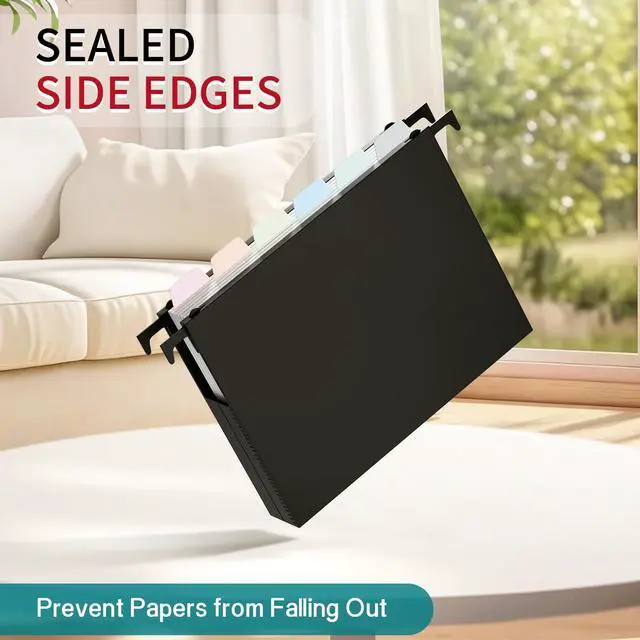 Alt view image 4 of 7 - Plastic Hanging File Folders Letter Size, 12 Pack Reinforced Heavy Duty Hang Folder with Movable Pastel Dividers, Adjustable Tabs, 2" File Organizer for Filing Cabinet, School, Office