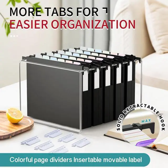 Alt view image 5 of 7 - Plastic Hanging File Folders Letter Size, 12 Pack Reinforced Heavy Duty Hang Folder with Movable Pastel Dividers, Adjustable Tabs, 2" File Organizer for Filing Cabinet, School, Office