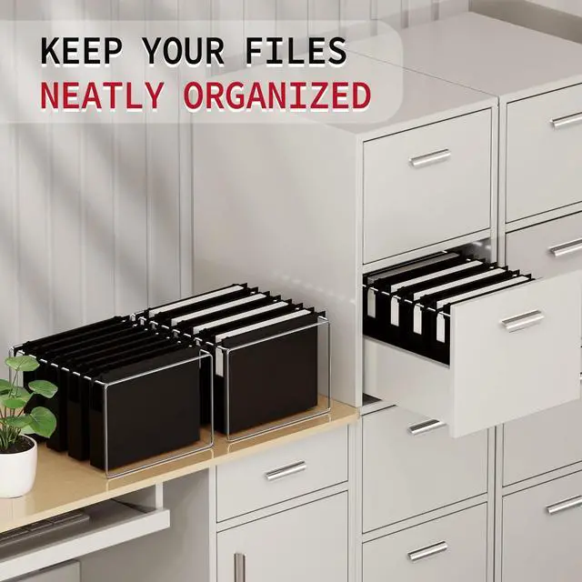 Alt view image 7 of 7 - Plastic Hanging File Folders Letter Size, 12 Pack Reinforced Heavy Duty Hang Folder with Movable Pastel Dividers, Adjustable Tabs, 2" File Organizer for Filing Cabinet, School, Office