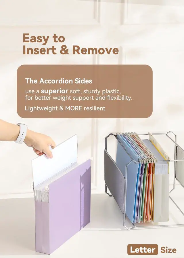 Alt view image 3 of 6 - Plastic Extra Capacity Hanging File Folders, 2" Pastel Expanding Pocket, Heavy Duty for Filing Cabinet, Insertable 1/5-Cut Tabs, Letter Size - 12 Pack