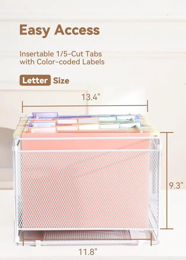 Alt view image 4 of 6 - Plastic Extra Capacity Hanging File Folders, 2" Pastel Expanding Pocket, Heavy Duty for Filing Cabinet, Insertable 1/5-Cut Tabs, Letter Size - 12 Pack