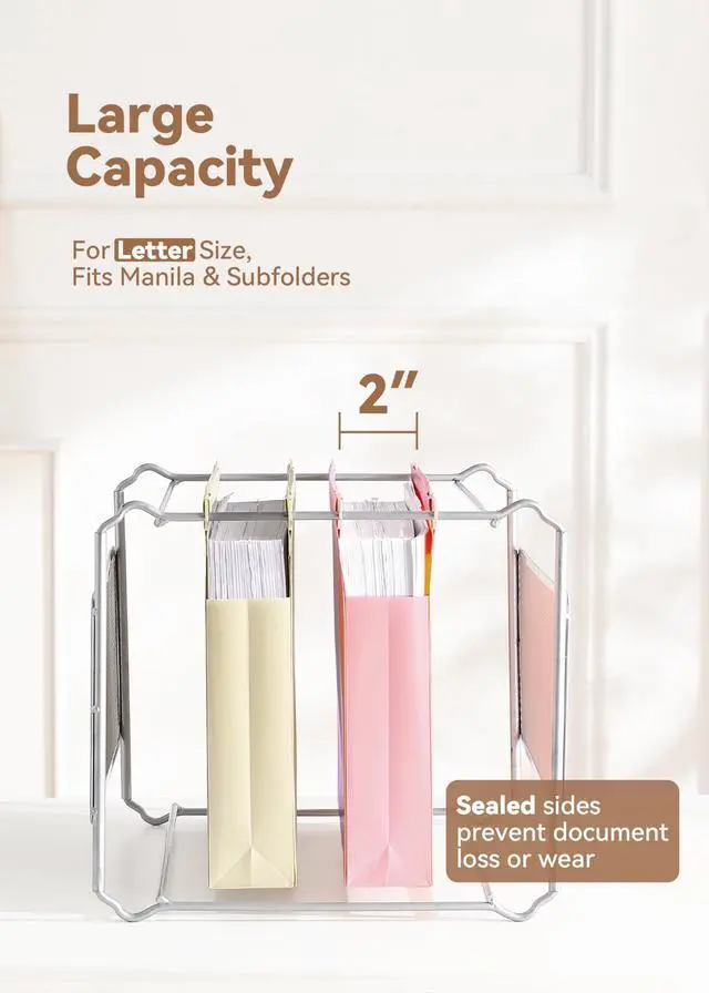 Alt view image 2 of 6 - Plastic Extra Capacity Hanging File Folders, 2" Pastel Expanding Pocket, Heavy Duty for Filing Cabinet, Insertable 1/5-Cut Tabs, Letter Size - 12 Pack
