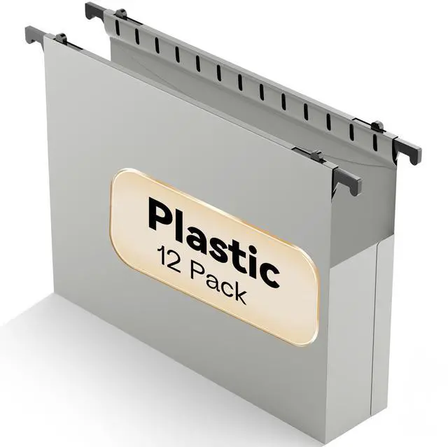 Main image of Plastic Extra Capacity Hanging File Folder Letter Size,12 Pack Reinforced Expandable Hanging Folders,Heavy Duty 2 Inch Expansion,Adjustable Tabs,Hanging Organizer Designed for Bulky Files(Gray)