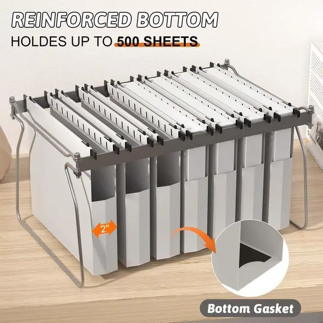 Alt view image 4 of 6 - Plastic Extra Capacity Hanging File Folder Letter Size,12 Pack Reinforced Expandable Hanging Folders,Heavy Duty 2 Inch Expansion,Adjustable Tabs,Hanging Organizer Designed for Bulky Files(Gray)