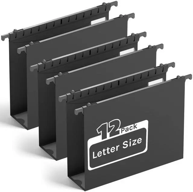 Main image of Plastic Extra Capacity Hanging File Folder,12 Pack Reinforced Letter Size Hanging Folders,Heavy Duty 2 Inch Expansion Filing Cabinet Folders,Black File Organizers for Bulk Files, Medical Charts