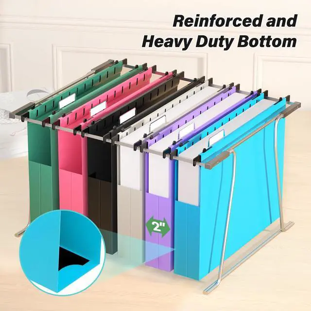 Alt view image 6 of 7 - Plastic Hanging File Folder Letter Size,Heavy Duty 2" Expandable File Folder with Tabs,12 Pack Reinforced Expanding Hanging Folder,File Cabinet Folders,Extra Capacity,Hanging Organizer for Home Office