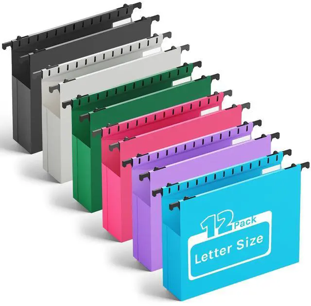Main image of Plastic Hanging File Folder Letter Size,Heavy Duty 2" Expandable File Folder with Tabs,12 Pack Reinforced Expanding Hanging Folder,File Cabinet Folders,Extra Capacity,Hanging Organizer for Home Office