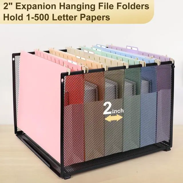 Alt view image 3 of 7 - Extra Capacity Plastic Hanging File Folders Letter Size,12 Pack 2 Inch Capacity Hanging File folders with Tabs,Heavy Duty for Filing Cabinet,Home and Office File,Pastel Colors