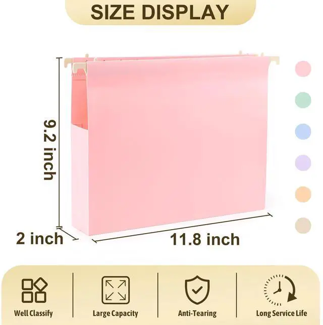 Alt view image 2 of 7 - Extra Capacity Plastic Hanging File Folders Letter Size,12 Pack 2 Inch Capacity Hanging File folders with Tabs,Heavy Duty for Filing Cabinet,Home and Office File,Pastel Colors