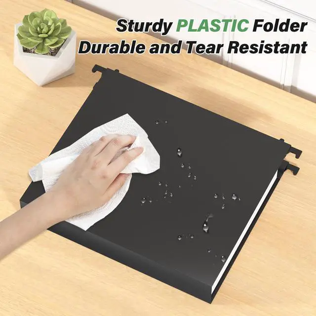 Alt view image 2 of 7 - Plastic Extra Capacity Hanging File Folder,12 Pack Reinforced Letter Size Hanging Folders,Heavy Duty 2 Inch Expansion Filing Cabinet Folders,Black File Organizers for Bulk Files, Medical Charts