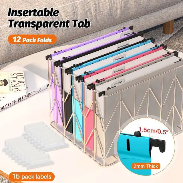 Alt view image 5 of 6 - Extra Capacity Plastic Hanging File Folders,12 Pack Reinforced Expanding Hang Folder Letter Size,Accordian Pocket,Heavy Duty 2 Inch Expansion,Hanging Folder Organizer for Office Home,Assorted Colors