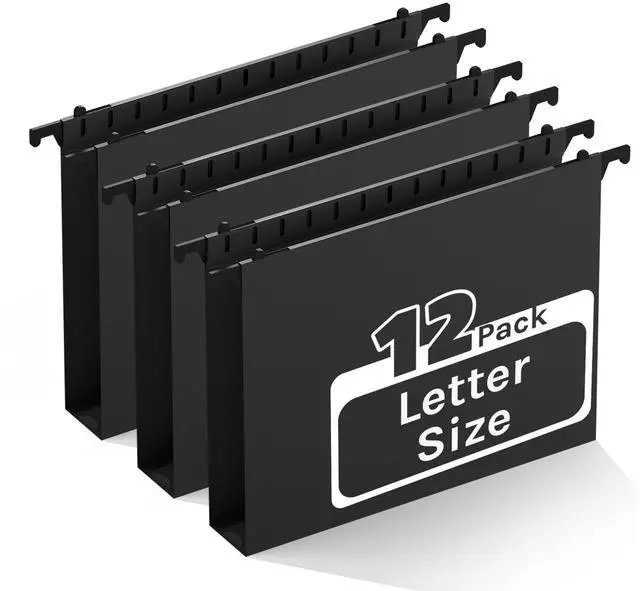 Main image of Plastic Hanging File Folders,12 Pack Extra Capacity Letter Size File Folders Hanging with Tabs,Heavy Duty 1 Inch Expandable Filing Cabinet Folders,Hang Folders for File Frame File Box
