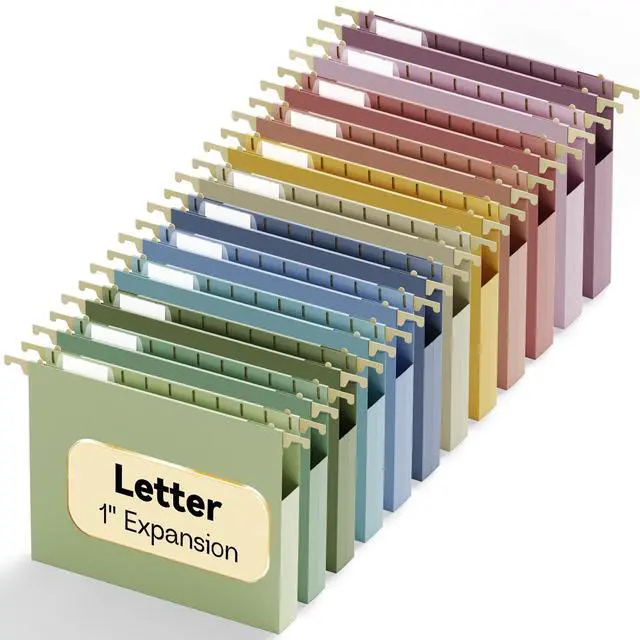 Main image of Plastic Hanging File Folders Letter Size,12 Pack Reinforced Filing Cabinet Folders with Tabs,1" Expansion Hanging File Organizer for Home Office,Macaron Heavy Duty Folders for File Frame Box