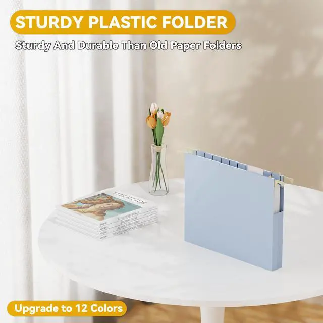 Alt view image 2 of 7 - Plastic Hanging File Folders Letter Size,12 Pack Reinforced Filing Cabinet Folders with Tabs,1" Expansion Hanging File Organizer for Home Office,Macaron Heavy Duty Folders for File Frame Box