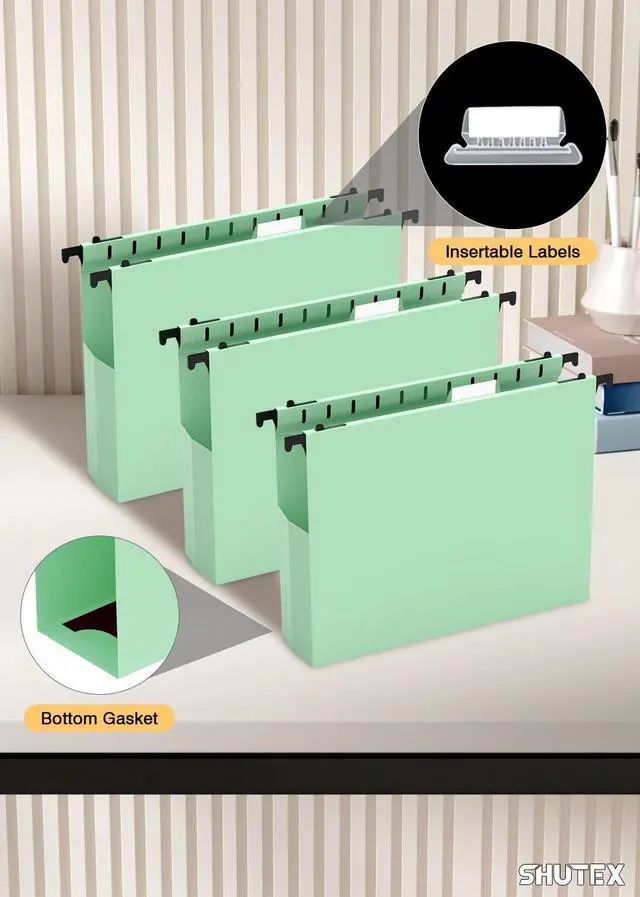 Alt view image 5 of 7 - Extra Capacity Plastic Hanging File Folders, Hanging Folders, 12 Pack Reinforced Heavy Duty 2 Inch Expansion, Filing Cabinet Folders Letter Size for Bulk Files/Medical Charts(Sage Green)