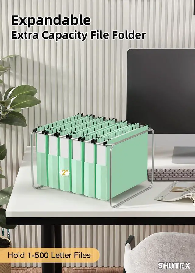 Alt view image 4 of 7 - Extra Capacity Plastic Hanging File Folders, Hanging Folders, 12 Pack Reinforced Heavy Duty 2 Inch Expansion, Filing Cabinet Folders Letter Size for Bulk Files/Medical Charts(Sage Green)