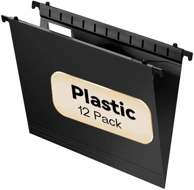 Main image of Plastic Hanging File Folder Letter Size,12 Pack Reinforced Heavy Duty Hanging Folders,Sturdy File Cabinet Folders,Black Hanging File Folder with Tabs,Hanging Folders for Filing Cabinet