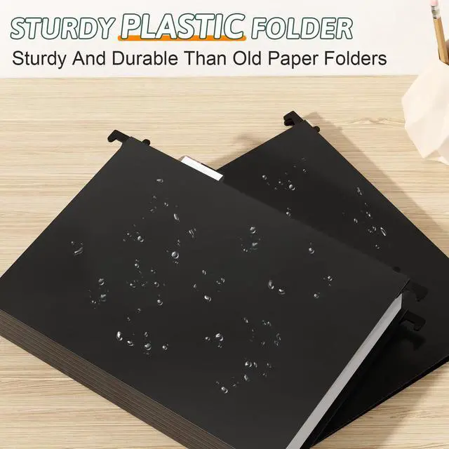 Alt view image 2 of 6 - Plastic Hanging File Folder Letter Size,12 Pack Reinforced Heavy Duty Hanging Folders,Sturdy File Cabinet Folders,Black Hanging File Folder with Tabs,Hanging Folders for Filing Cabinet