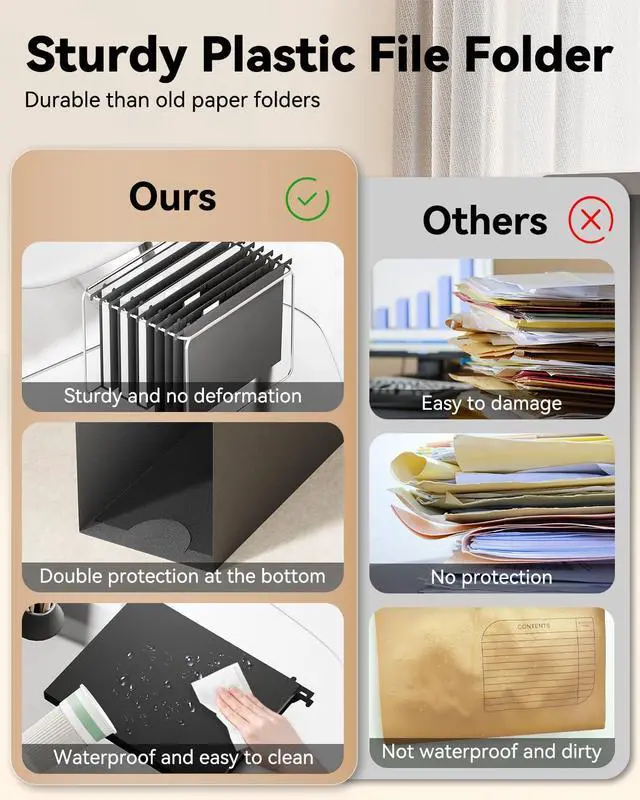 Alt view image 3 of 7 - Plastic Hanging File Folders,12 Pack Extra Capacity Letter Size File Folders Hanging with Tabs,Heavy Duty 1 Inch Expandable Filing Cabinet Folders,Hang Folders for File Frame File Box