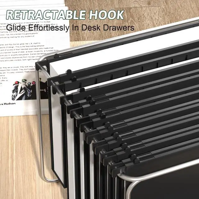 Alt view image 5 of 6 - Plastic Hanging File Folder Letter Size,12 Pack Reinforced Heavy Duty Hanging Folders,Sturdy File Cabinet Folders,Black Hanging File Folder with Tabs,Hanging Folders for Filing Cabinet