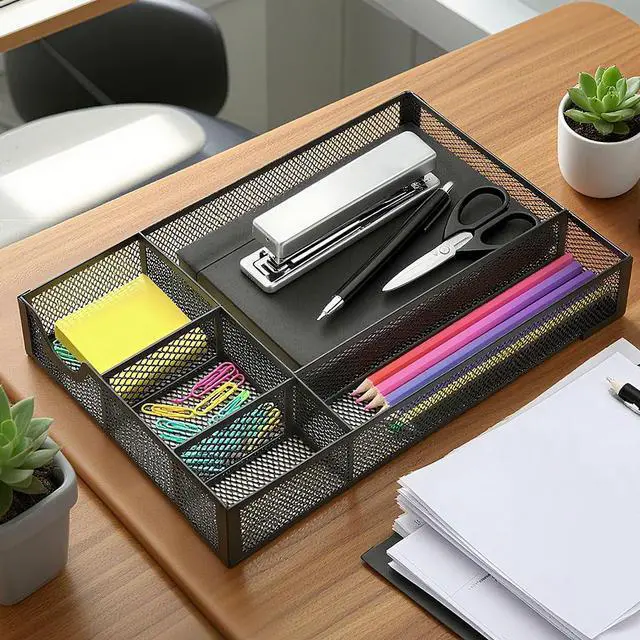 Alt view image 2 of 6 - 2 Pack Desk Drawer Organizer, Metal Mesh Drawer Organizer Tray for Office Home Supplies