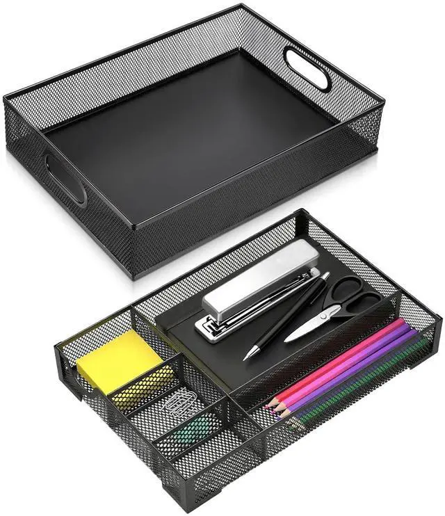 Main image of 2 Pack Desk Drawer Organizer, Metal Mesh Drawer Organizer Tray for Office Home Supplies