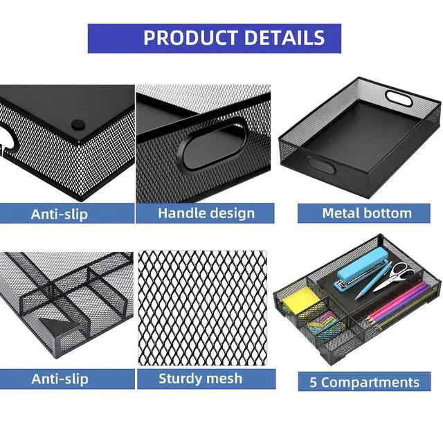 Alt view image 5 of 6 - 2 Pack Desk Drawer Organizer, Metal Mesh Drawer Organizer Tray for Office Home Supplies