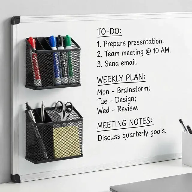 Alt view image 2 of 7 - Magnetic Pen Holder 2 Pack, 3-Compartment Metal Mesh Magnetic Organizer for Whiteboard, Refrigerator, Locker & Filing Cabinet, Dry Erase Marker Holder, Black
