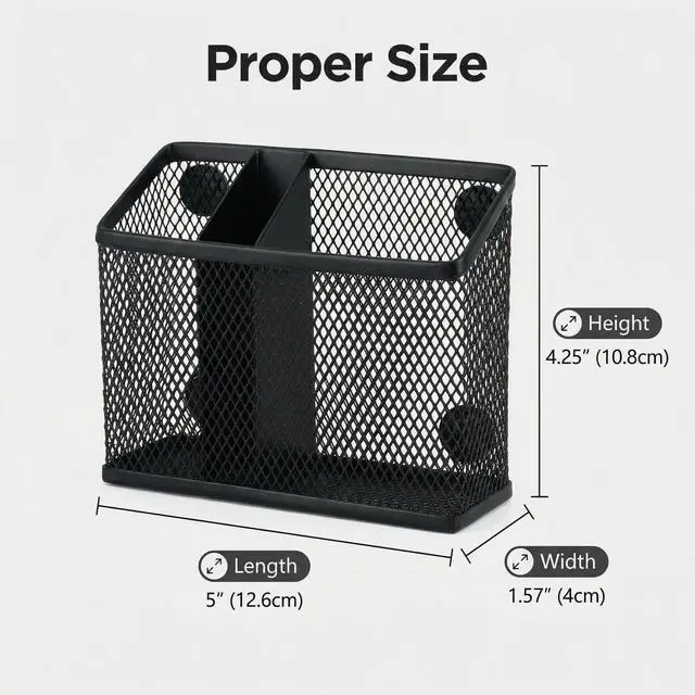 Alt view image 5 of 7 - Magnetic Pen Holder 2 Pack, 3-Compartment Metal Mesh Magnetic Organizer for Whiteboard, Refrigerator, Locker & Filing Cabinet, Dry Erase Marker Holder, Black