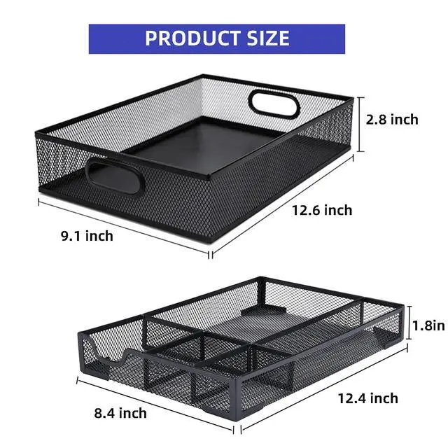 Alt view image 4 of 6 - 2 Pack Desk Drawer Organizer, Metal Mesh Drawer Organizer Tray for Office Home Supplies
