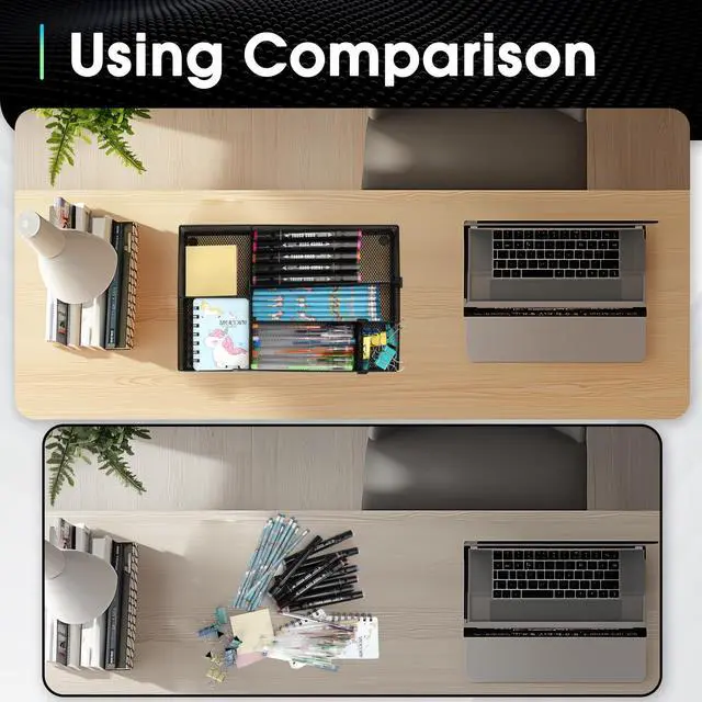 Alt view image 6 of 7 - Desk Drawer Organizer Tray, 4 to 6 Grid Drawer Divider with 2 Adjustable Compartments, Metal Mesh Desk Organizer for Stationery Makeup Kitchen Toolroom School &Office, 12.6x8.26x1.57 in,1 PC