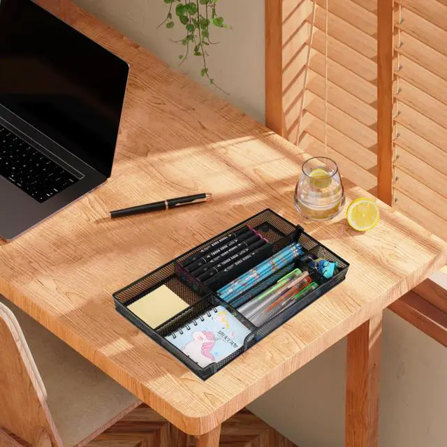 Alt view image 7 of 7 - Desk Drawer Organizer Tray, 4 to 6 Grid Drawer Divider with 2 Adjustable Compartments, Metal Mesh Desk Organizer for Stationery Makeup Kitchen Toolroom School &Office, 12.6x8.26x1.57 in,1 PC