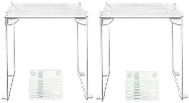 Alt view image 2 of 7 - Locker Organizer Kit, 4-Piece Set with Foldable Mesh Locker Shelf and Magnetic Pen Holders, Stackable Storage for School, Work & Gym Lockers, White