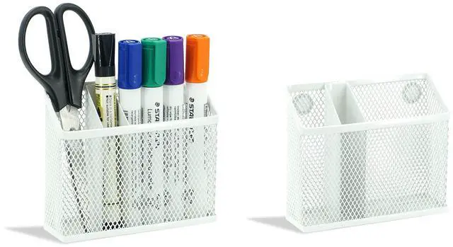 Alt view image 3 of 7 - Locker Organizer Kit, 4-Piece Set with Foldable Mesh Locker Shelf and Magnetic Pen Holders, Stackable Storage for School, Work & Gym Lockers, White