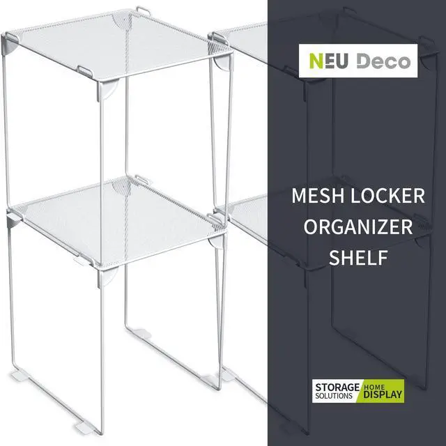 Alt view image 6 of 7 - Locker Organizer Kit, 4-Piece Set with Foldable Mesh Locker Shelf and Magnetic Pen Holders, Stackable Storage for School, Work & Gym Lockers, White