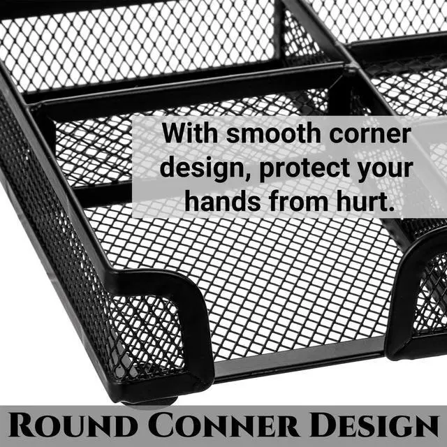 Alt view image 3 of 6 - 2 Pack Desk Drawer Organizer, Metal Mesh Drawer Office Tray, 6 Compartments Pen Organizer Storage Box, Desktop Basket Accessories for Home Office School Kitchen Vanity Supplies, Black