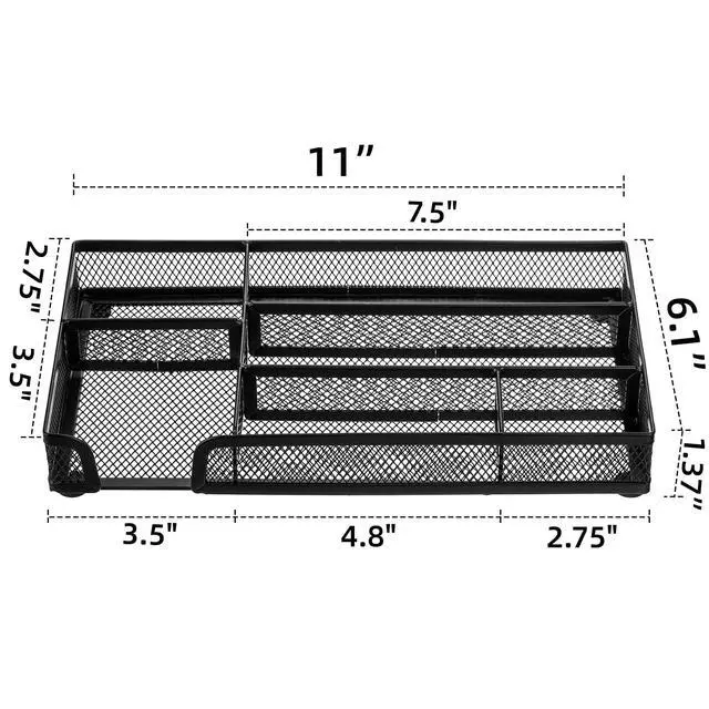 Alt view image 2 of 6 - 2 Pack Desk Drawer Organizer, Metal Mesh Drawer Office Tray, 6 Compartments Pen Organizer Storage Box, Desktop Basket Accessories for Home Office School Kitchen Vanity Supplies, Black