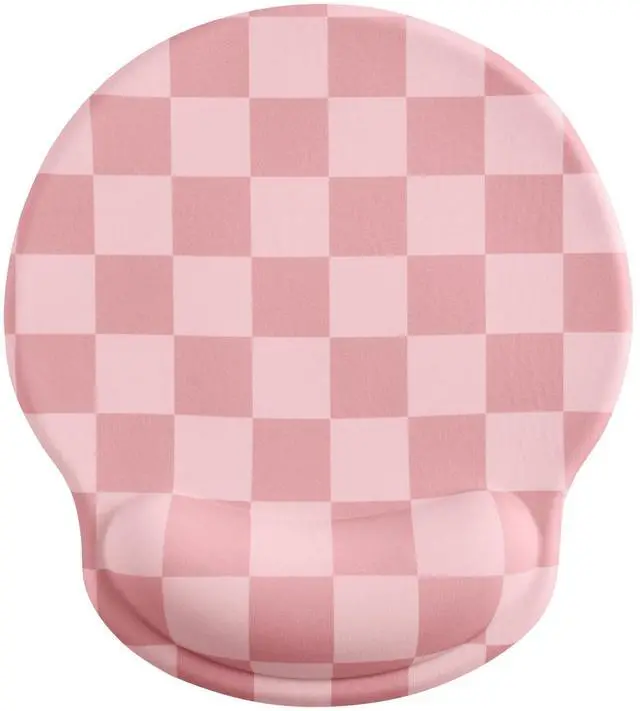 Main image of Coral Pink Checkered Mouse Pad with Gel Wrist Rest, Wrist Support, Ergonomic Desk Accessories for Women, Office Laptop Gaming Decor, Cute Aesthetic Check Design