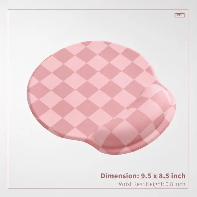 Alt view image 4 of 7 - Coral Pink Checkered Mouse Pad with Gel Wrist Rest, Wrist Support, Ergonomic Desk Accessories for Women, Office Laptop Gaming Decor, Cute Aesthetic Check Design