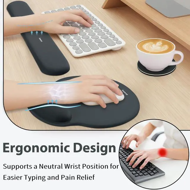 Alt view image 2 of 7 - Mouse Pad and Keyboard Wrist Rest, 3-in-1 Gel Memory Foam Ergonomic Mouse Pad with Wrist Rest Set, Gaming Mousepad Arm Cushion Support for Computer Office Desk Accessories Cute Setup, Charcoal