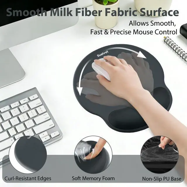 Alt view image 3 of 7 - Mouse Pad and Keyboard Wrist Rest, 3-in-1 Gel Memory Foam Ergonomic Mouse Pad with Wrist Rest Set, Gaming Mousepad Arm Cushion Support for Computer Office Desk Accessories Cute Setup, Charcoal