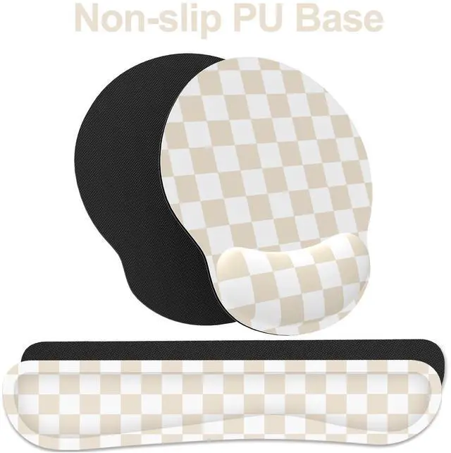 Alt view image 4 of 7 - Ergonomic Mouse Pad with Wrist Rest and Keyboard Wrist Rest, Mousepad and Keyboard Pad, Non-Slip Rubber Base, Pain Relief, Mouse Pad with Wrist Support for Gaming, Computer, Office, Beige Checkered