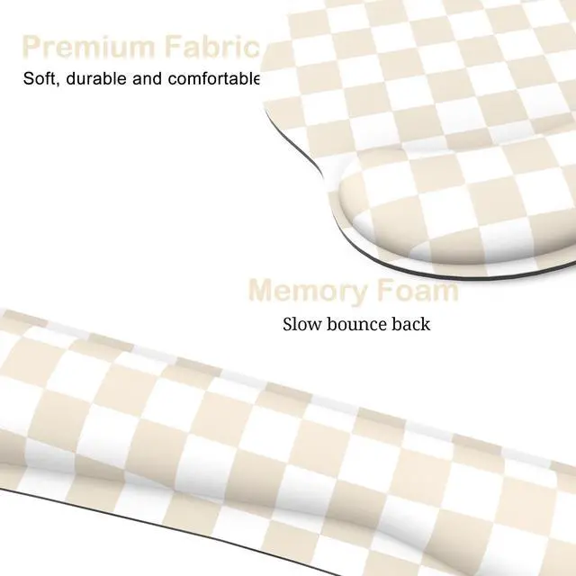 Alt view image 5 of 7 - Ergonomic Mouse Pad with Wrist Rest and Keyboard Wrist Rest, Mousepad and Keyboard Pad, Non-Slip Rubber Base, Pain Relief, Mouse Pad with Wrist Support for Gaming, Computer, Office, Beige Checkered