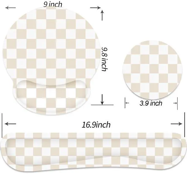 Alt view image 7 of 7 - Ergonomic Mouse Pad with Wrist Rest and Keyboard Wrist Rest, Mousepad and Keyboard Pad, Non-Slip Rubber Base, Pain Relief, Mouse Pad with Wrist Support for Gaming, Computer, Office, Beige Checkered