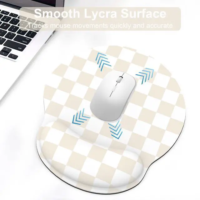 Alt view image 3 of 7 - Ergonomic Mouse Pad with Wrist Rest and Keyboard Wrist Rest, Mousepad and Keyboard Pad, Non-Slip Rubber Base, Pain Relief, Mouse Pad with Wrist Support for Gaming, Computer, Office, Beige Checkered