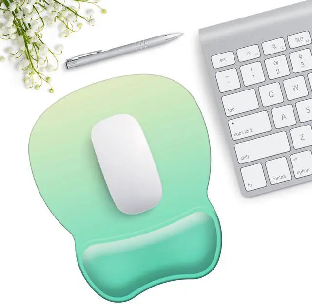 Alt view image 2 of 6 - Mouse Pad with Support, Ergonomic Mouse Pad with Gel Wrist Rest Support Middle Concave Design, Comfortable Mousepad with Non-Slip PU Base for Home Office Working Studying (08 Cyan Green Gradient)