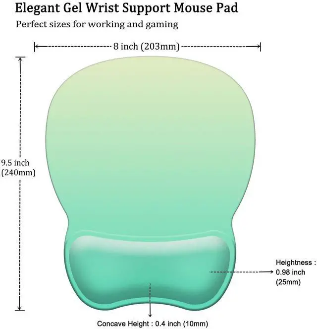 Alt view image 3 of 6 - Mouse Pad with Support, Ergonomic Mouse Pad with Gel Wrist Rest Support Middle Concave Design, Comfortable Mousepad with Non-Slip PU Base for Home Office Working Studying (08 Cyan Green Gradient)