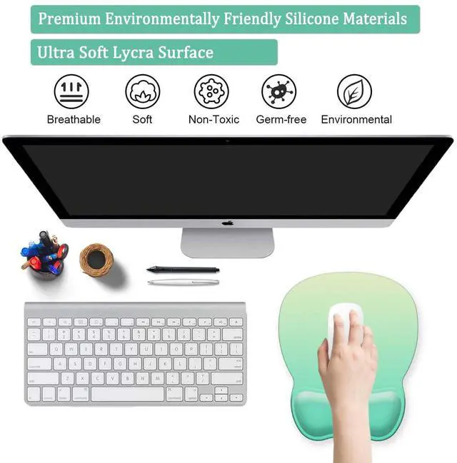 Alt view image 4 of 6 - Mouse Pad with Support, Ergonomic Mouse Pad with Gel Wrist Rest Support Middle Concave Design, Comfortable Mousepad with Non-Slip PU Base for Home Office Working Studying (08 Cyan Green Gradient)