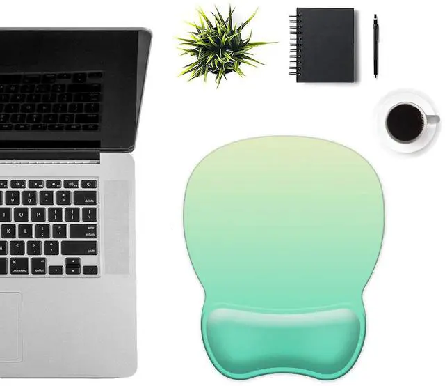 Alt view image 6 of 6 - Mouse Pad with Support, Ergonomic Mouse Pad with Gel Wrist Rest Support Middle Concave Design, Comfortable Mousepad with Non-Slip PU Base for Home Office Working Studying (08 Cyan Green Gradient)