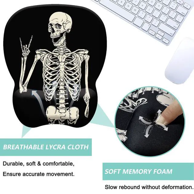 Alt view image 3 of 7 - Mouse Pad with Wrist Support, Ergonomic Mousepad with Comfortable Memory Foam Wrist Rest Cushion, Relieve Wrist Pain, Non-Slip Rubber Base Gaming Mice Pad for Home Office Computer, Human Skeleton
